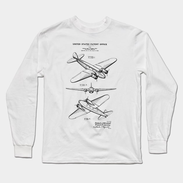 Airplane Pilot Gift - 1834 Boeing 247 Patent Long Sleeve T-Shirt by MadebyDesign